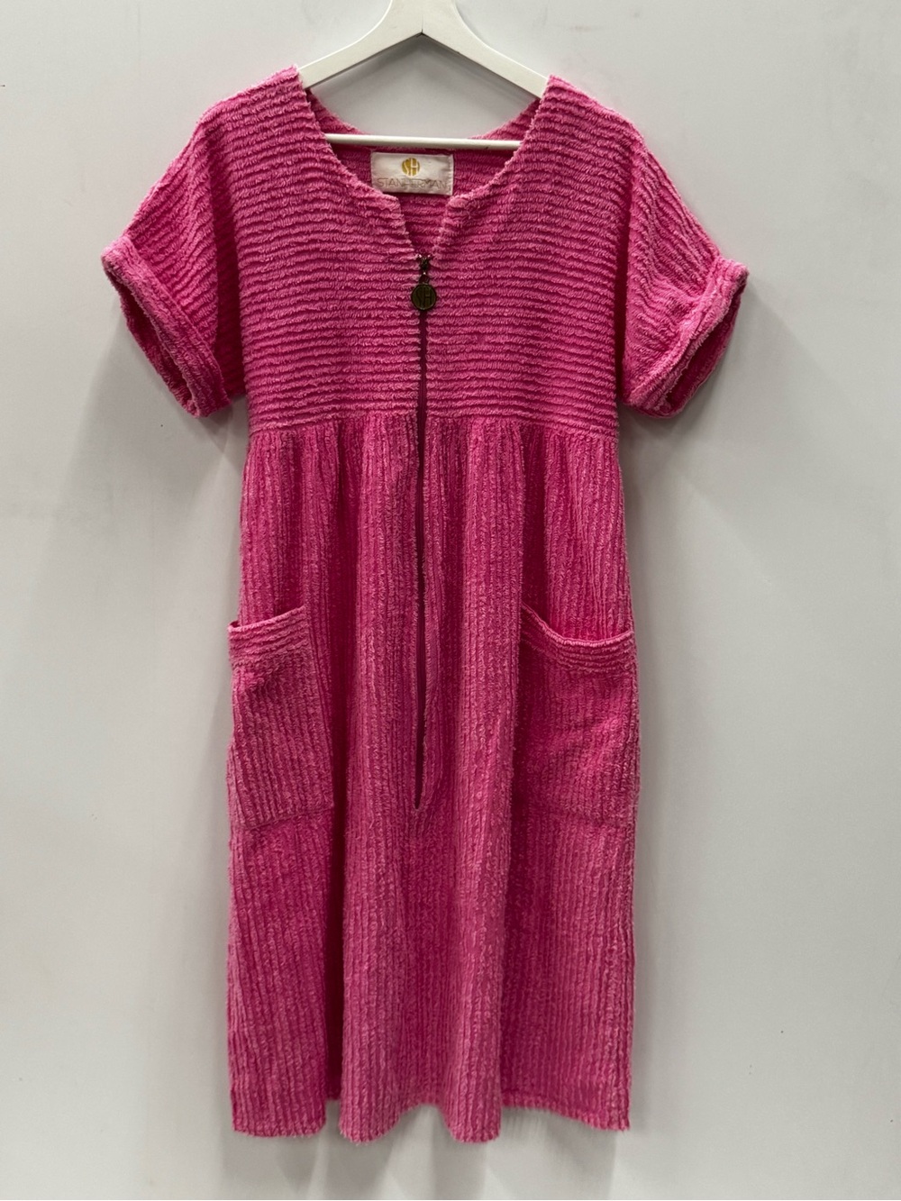 Stan Herman Vintage Chenille Terry Zip Robe Pink Size Small